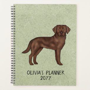 Chocolate Labrador Retriever Lab Custom Text Green Planner
