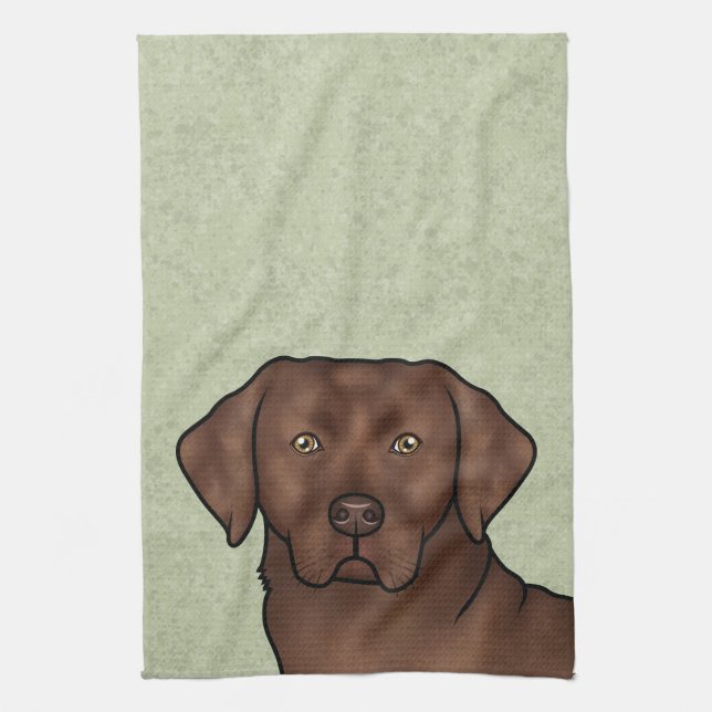 Chocolate Labrador Retriever Lab Head Green Tea Towel (Vertical)