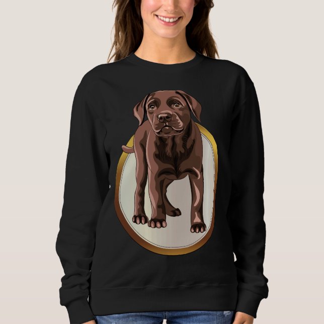 Chocolate Labrador Retriever On A White Gold Medal Sweatshirt (Front)