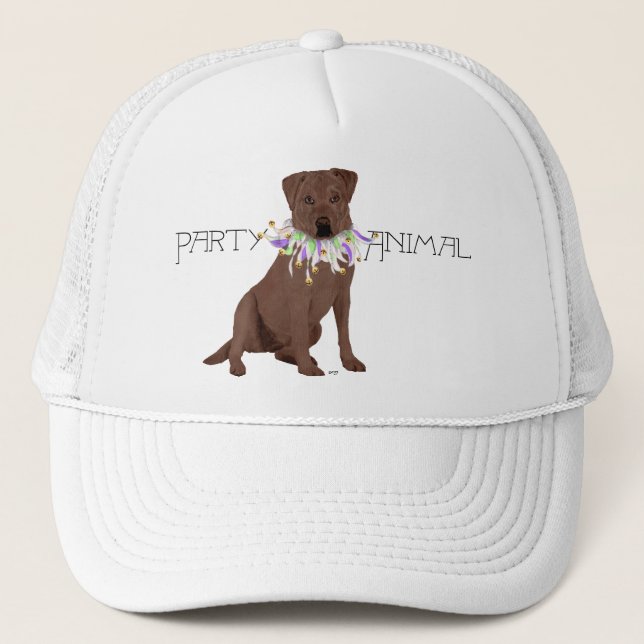 Chocolate Labrador Retriever Party Trucker Hat (Front)