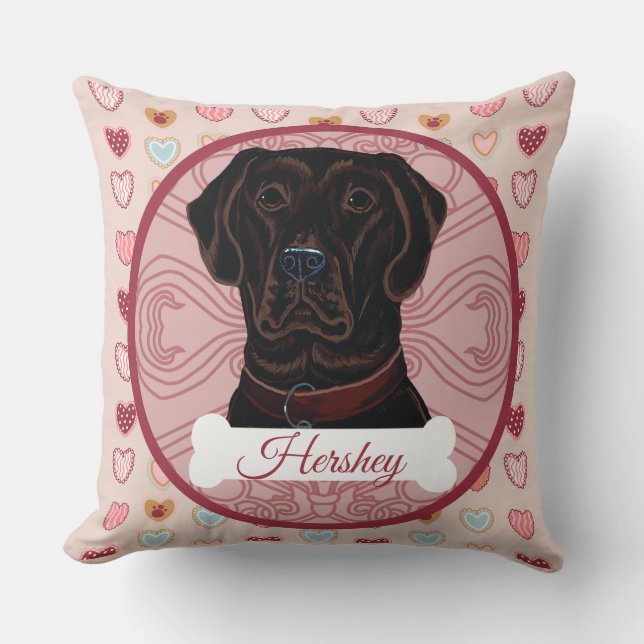 Chocolate Labrador Retriever Personalise Pillow (Front)