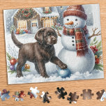 Chocolate Labrador Retriever Puppy Dog Christmas Jigsaw Puzzle<br><div class="desc">Looking for a fun and engaging activity to share with your family this holiday season? Look no further than our jigsaw puzzle collection featuring playful Labrador Retrievers! As a dog lover, you'll adore the variety of designs we offer, including cute and cuddly puppies, loveable yellow, chocolate, and black Labs, and...</div>