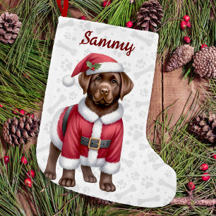 Chocolate Labrador Retriever Santa Puppy Dog Small Christmas Stocking