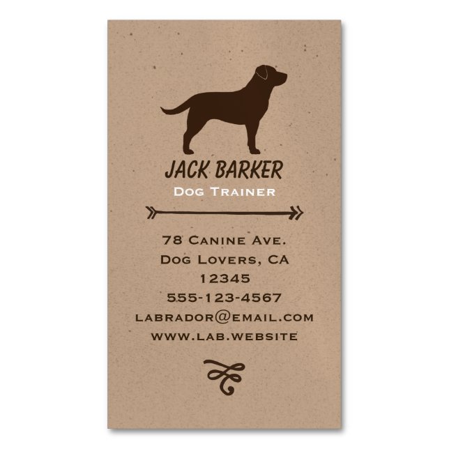 Chocolate Labrador Retriever Silhouette Magnetic Business Card (Front Vertical)
