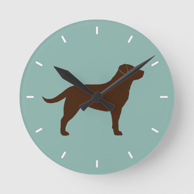 Chocolate Labrador Retriever Silhouette Round Clock (Front)