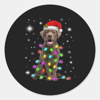 Chocolate Labrador Santa Hat Christmas Fairy Light Classic Round Sticker