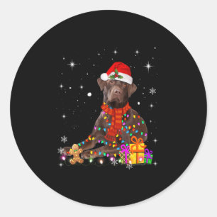 chocolate labrador santa hat christmas fairy light classic round sticker
