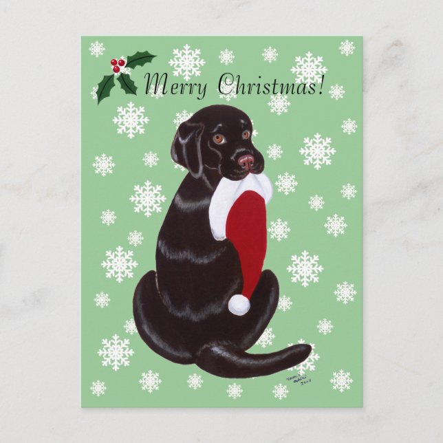 Chocolate Labrador & Santa Hat Snowflake Holiday Postcard (Front)