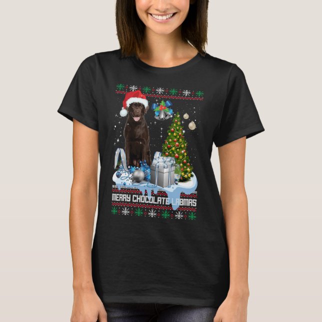 Chocolate Labrador Santa Hat Ugly Christmas T-Shirt (Front)