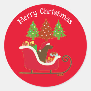 Chocolate Labrador Silhouette Christmas Sleigh Red Classic Round Sticker