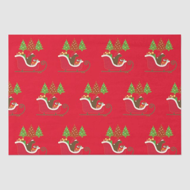 Chocolate Labrador Silhouette Christmas Sleigh Red Tissue Paper (Front)