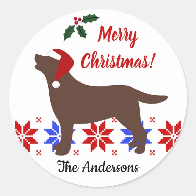 Chocolate Labrador Silhouette Santa Christmas Classic Round Sticker (Front)
