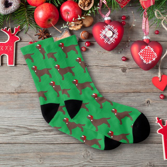 Chocolate Labrador Silhouette Santa Christmas Socks (Chocolate Labrador Silhouette Santa Hat Design Christmas Socks for Chocolate Labrador Owners.  )