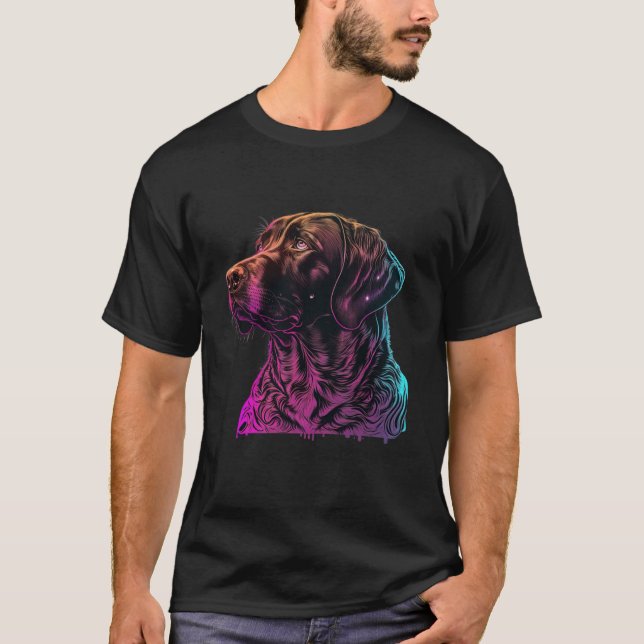 Chocolate Labrador Synthwave 80s Retrowave Aesthet T-Shirt (Front)