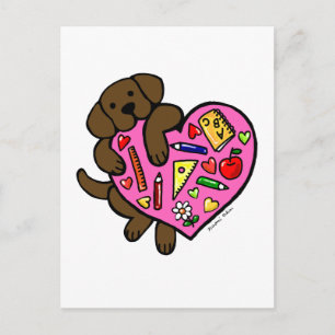 Chocolate Labrador & Teacher's Heart Cartoon Postcard