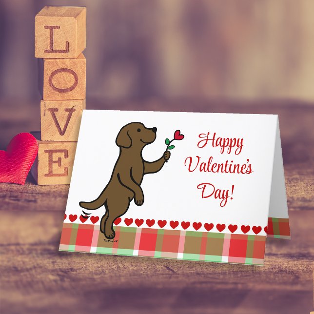 Chocolate Labrador Tiny Heart Flower Valentine Holiday Card (Chocolate Labrador Tiny Heart Flower Valentine's Day Cards for Labrador Owners.  Sweet cartoon art.)