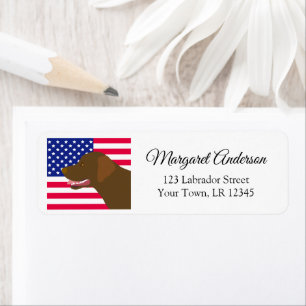 Chocolate Labrador US Flag Return Address Label