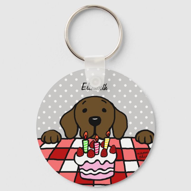 Chocolate Labrador watching you Birthday Key Ring (Front)