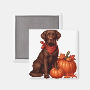 Chocolate Labrador with Red Bandanna by Pumpkins Magnet