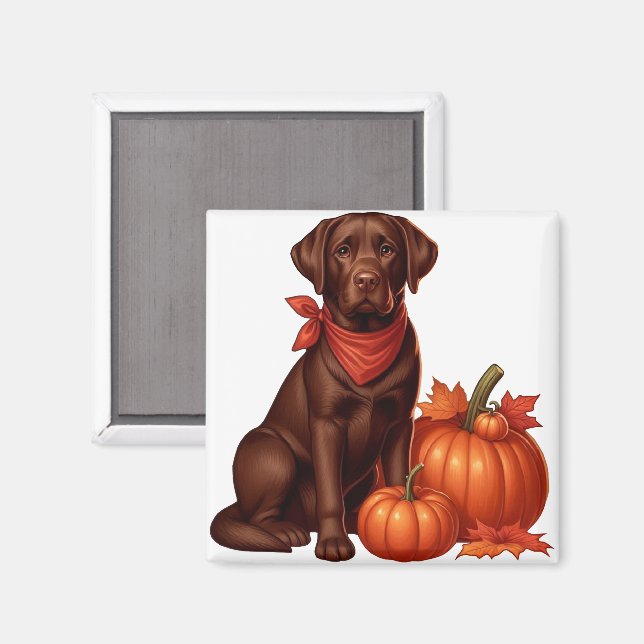 Chocolate Labrador with Red Bandanna by Pumpkins Magnet (Front/Back)