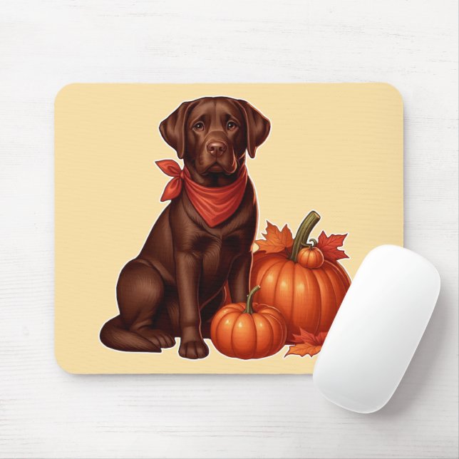 Chocolate Labrador with Red Bandanna by Pumpkins Mouse Pad (With Mouse)