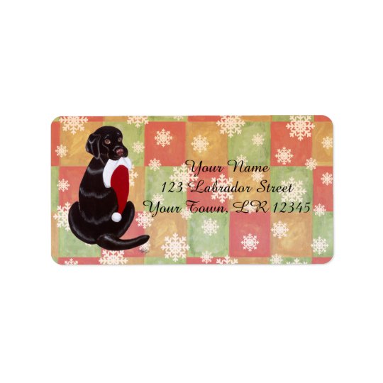 Chocolate Labrador with Santa Hat Snowflake Address Label