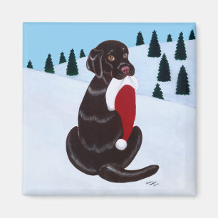 Chocolate Labrador with Santa Hat Snowflake Magnet