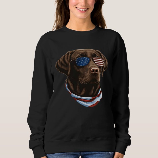 Chocolate Labrador With USA Sunglasses And Flag  1 Sweatshirt (Front)