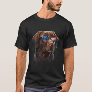 Chocolate Labrador With USA Sunglasses On T Shirt