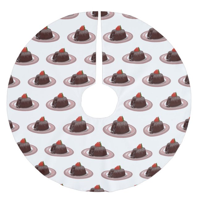 Chocolate lava cake cartoon illustration  brushed polyester tree skirt (Front)