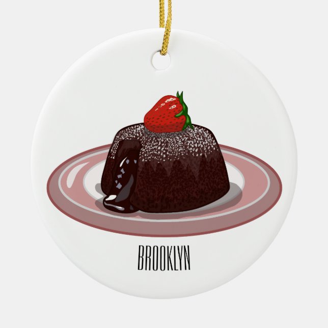 Chocolate lava cake cartoon illustration ceramic ornament (Front)