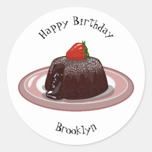 Chocolate lava cake cartoon illustration  classic round sticker