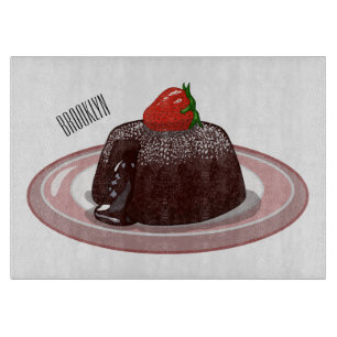 Chocolate lava cake cartoon illustration cutting board