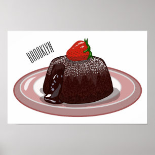 Chocolate lava cake cartoon illustration poster