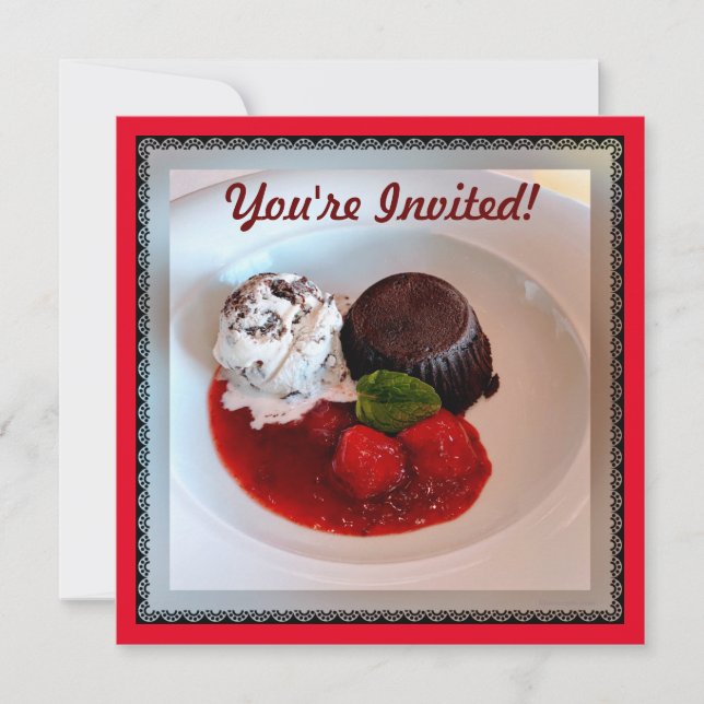 Chocolate Lava Cake - Strawberries and  Ice Cream Invitation (Front)