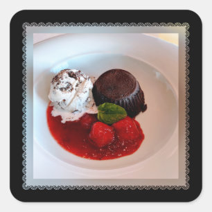 Chocolate Lava Cake - Strawberries and  Ice Cream Square Sticker