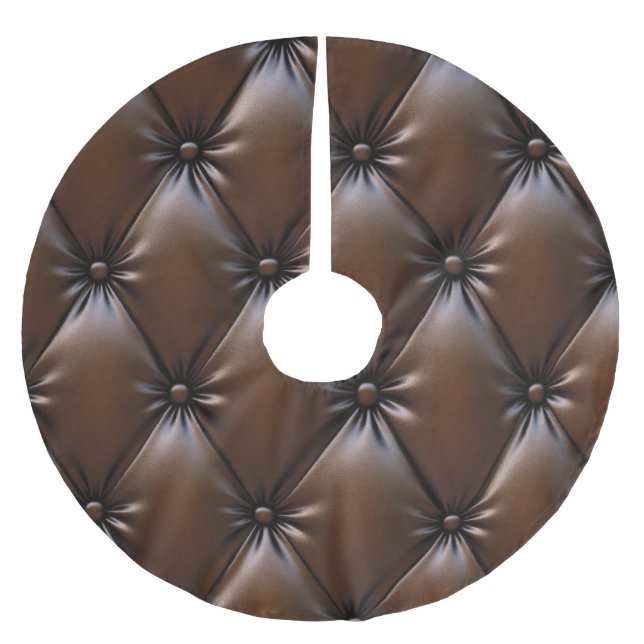 Chocolate Leather: Luxurious Upholstery Texture Brushed Polyester Tree Skirt (Front)