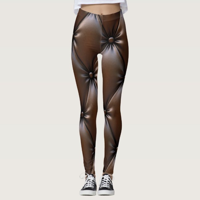 Chocolate Leather: Luxurious Upholstery Texture Leggings (Front)