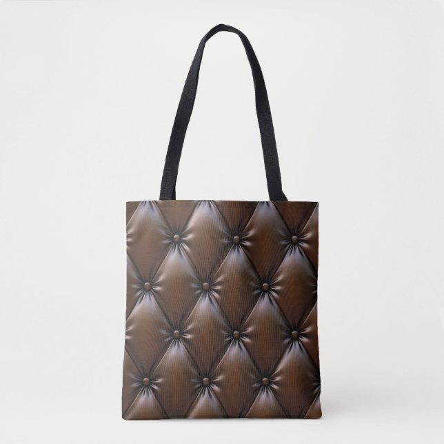 Chocolate Leather: Luxurious Upholstery Texture Tote Bag (Front)