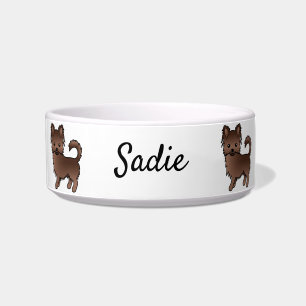Chocolate Long Coat Chihuahua Cartoon Dog & Name Bowl