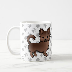 Chocolate Long Coat Chihuahua Cartoon Dog & Paws Coffee Mug