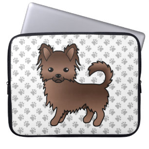Chocolate Long Coat Chihuahua Cartoon Dog & Paws Laptop Sleeve