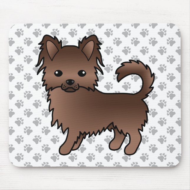 Chocolate Long Coat Chihuahua Cartoon Dog & Paws Mouse Pad (Front)