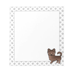 Chocolate Long Coat Chihuahua Cartoon Dog & Paws Notepad