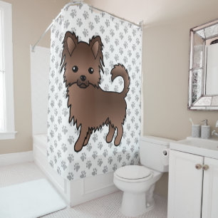 Chocolate Long Coat Chihuahua Cartoon Dog & Paws Shower Curtain