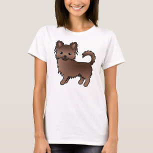 Chocolate Long Coat Chihuahua Cute Cartoon Dog T-Shirt