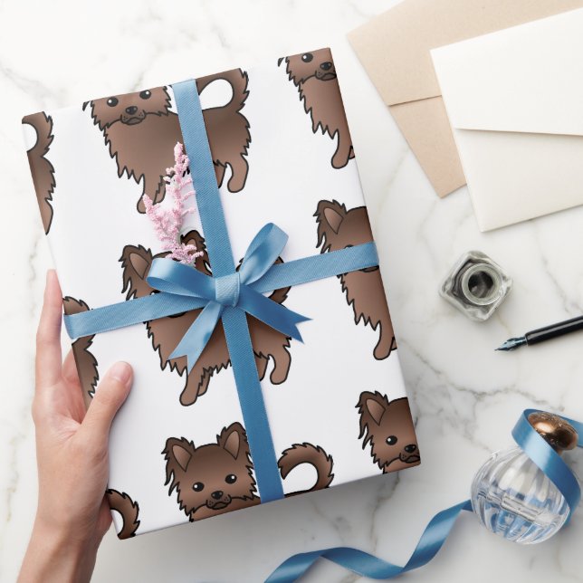 Chocolate Long Coat Chihuahua Cute Dog Pattern Wrapping Paper (Gifting)