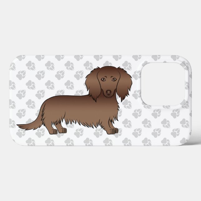 Chocolate Long Hair Dachshund Cartoon Dog & Paws Case-Mate iPhone Case (Back (Horizontal))