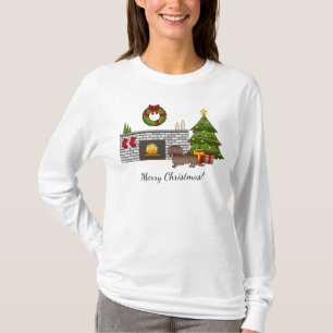 Chocolate Long Hair Dachshund - Christmas Room T-Shirt