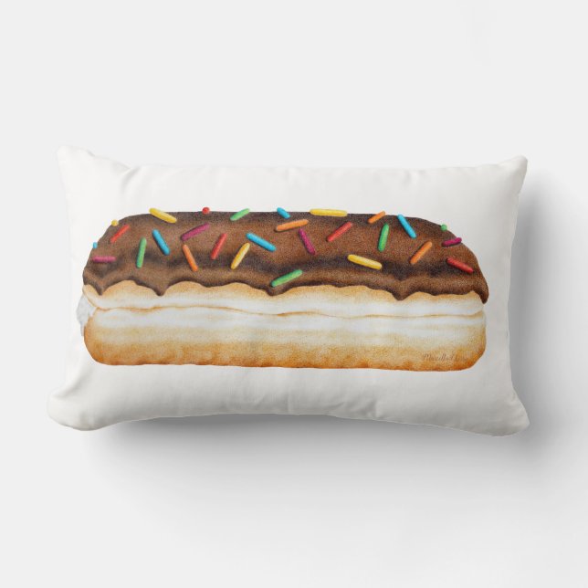 Chocolate Long John Doughnut with Sprinkles Pillow (Front)